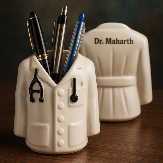 Personalized Doctor’s Coat Pen Stand – Custom Name Gift for Doctors