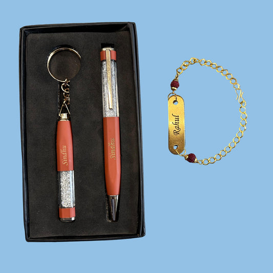 Pen, keychain and rakhi combo