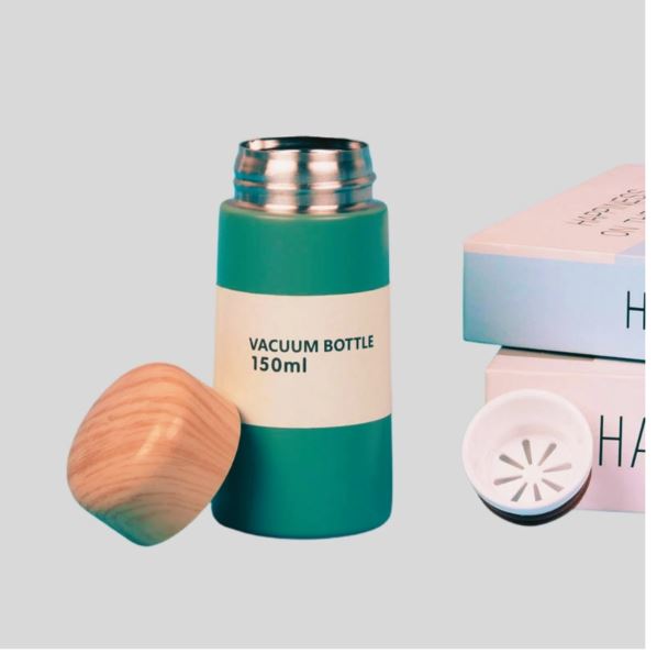 Personalized Mini Insulated Flask with Wood-Grain Lid
