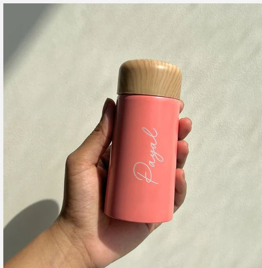 Personalized Mini Insulated Flask with Wood-Grain Lid